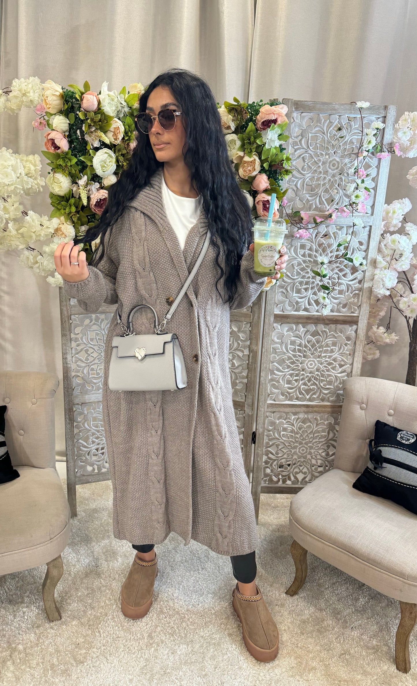 Gilet long taupe en laine