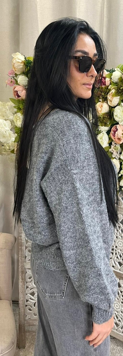 Pull gris col v